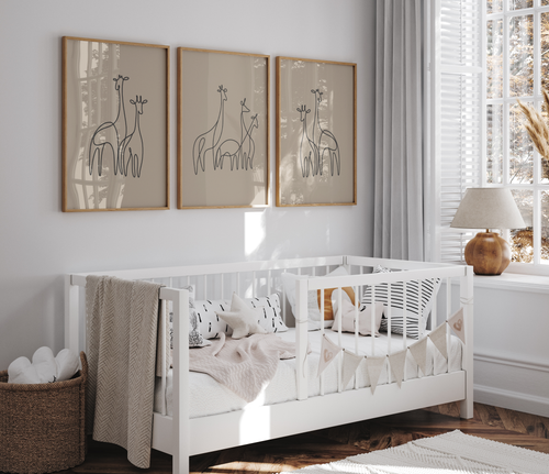 Graceful Giraffes- Minimal Line Art Print - 3 Set Bundle